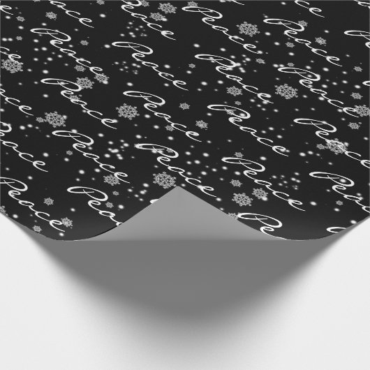 Kerstvrede tekst in sneeuwvlokken cadeaupapier (Hoek)