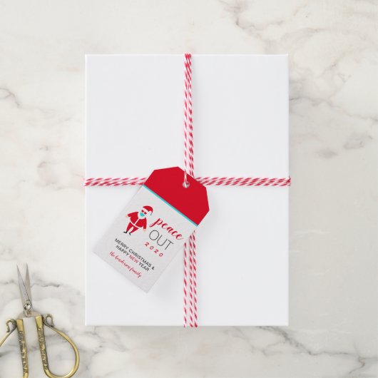 Kerstvrede uit 2020 Funny Santa in Face Mask Cadeaulabel (Met Touw)