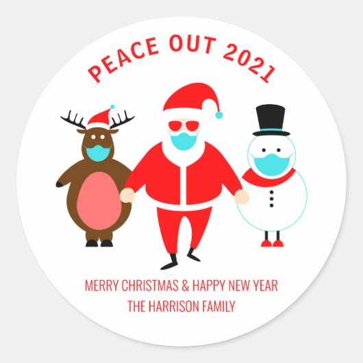 Kerstvrede uit 2021 Santa Face-masker Ronde Sticker (Voorkant)