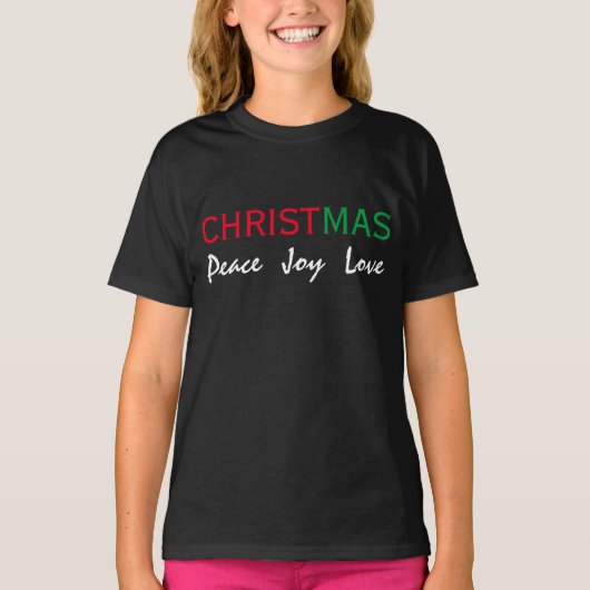 KERSTVREDE VREUGDE LIEFDE TYPOGRAFIE T-SHIRT (Voorkant)