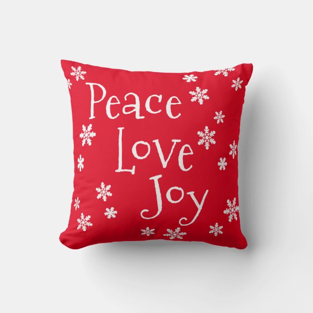 Kerstvredesliefde Joy White Snowflake Kussen (Voorkant)