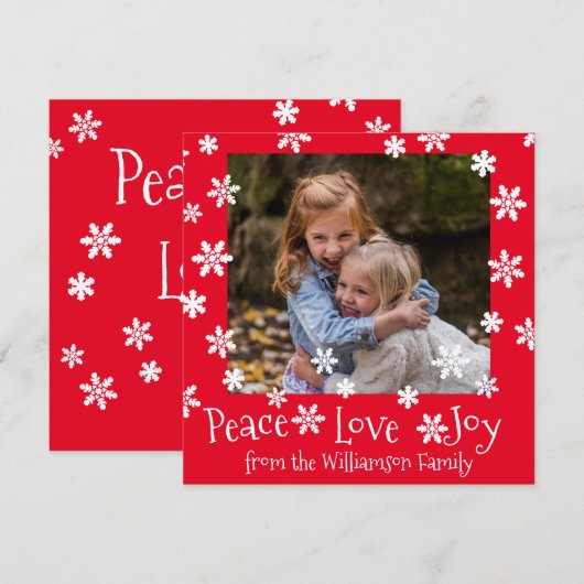 Kerstvredesliefde Joy White Snowflake Red (Voorkant / Achterkant)