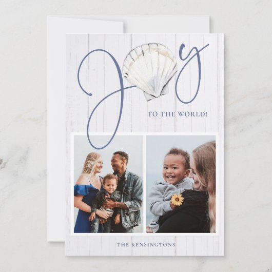 Kerstvreugde aan de kust Zeeschelp Vakantie 3 foto Feestdagenkaart (Voorkant)