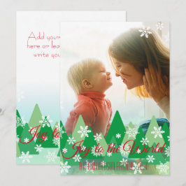 Kerstvreugde aan de Wereld Foto Bomen Sneeuwvlokke Feestdagenkaart