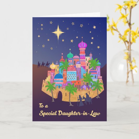 Kerstvreugde Bethlehem voor schoondochter Kaart (Gele Bloem)