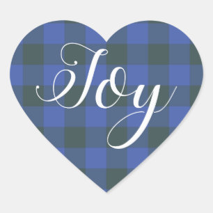 Kerstvreugde Blauw Zwart Gingham Buffalo Plaid Hart Sticker