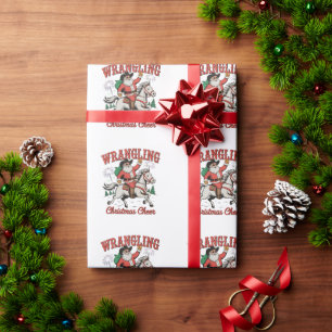 Kerstvreugde Cowboy Kerstman Landelijk Cadeaupapier