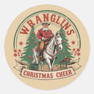 Kerstvreugde Cowboy Kerstman Paardrijden Ronde Sticker