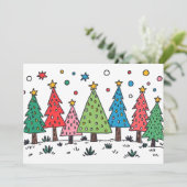 Kerstvreugde Cute Doodle Art Stijl Plat Kaart (Staand voorkant)