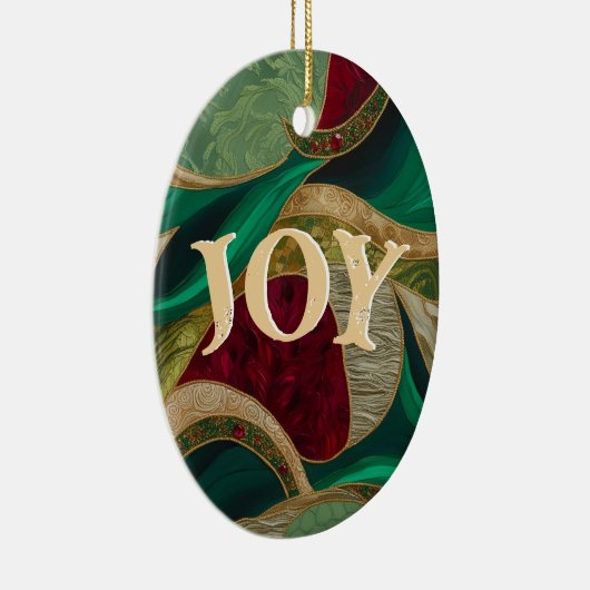 Kerstvreugde Elegant Rood, Goud & Groen Keramisch Ornament (Rechts)