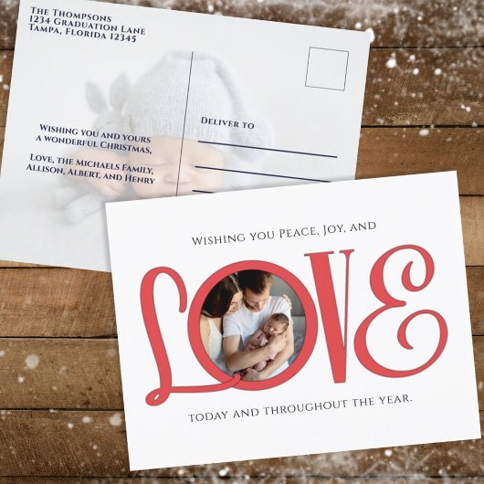 Kerstvreugde en liefdeskliniek Modern twee foto Feestdagenkaart