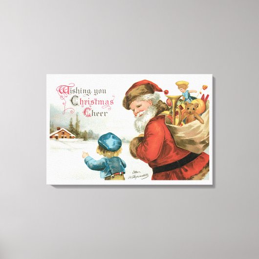 Kerstvreugde gewenst door Ellen Clapsaddle Canvas Afdruk (Voorkant)