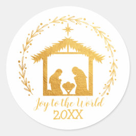Kerstvreugde Gouden Kerststal Klassieke Ronde Stok Sticker