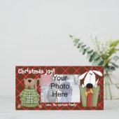 Kerstvreugde, hond en kat aangepaste fotokaarten feestdagenkaart (Staand voorkant)