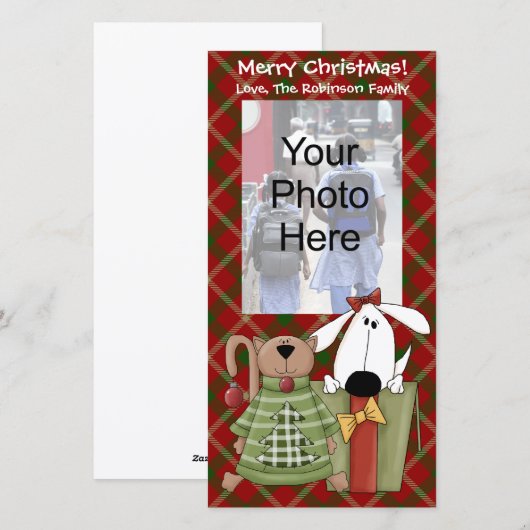 Kerstvreugde, hond & kat aangepaste fotokaarten, v feestdagenkaart (Voorkant / Achterkant)