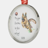 Kerstvreugde met datum Aquarel Duitse Herdershond Metalen Ornament (Links)