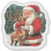 Kerstvreugde met de Kerstman en het rendier Sticker (Voorkant)
