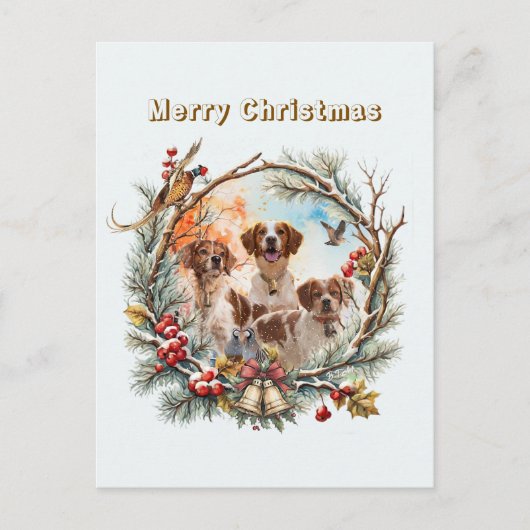 Kerstvreugde met een Brittany Spaniel Feestdagenkaart (Voorkant)
