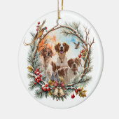 Kerstvreugde met een Brittany Spaniel Keramisch Ornament (Links)
