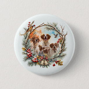 Kerstvreugde met een Brittany Spaniel Ronde Button 5,7 Cm