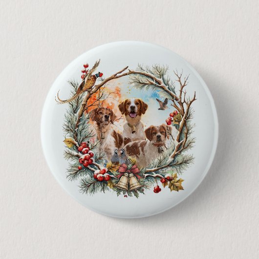 Kerstvreugde met een Brittany Spaniel Ronde Button 5,7 Cm (Voorkant)