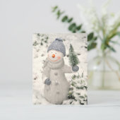Kerstvreugde met een glimlachende sneeuwman briefkaart (Staand voorkant)