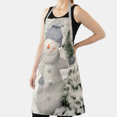 Kerstvreugde met een glimlachende sneeuwman schort (Insitu)