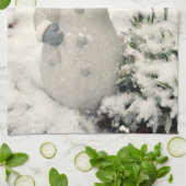 Kerstvreugde met een glimlachende sneeuwman theedoek (Gevouwen)