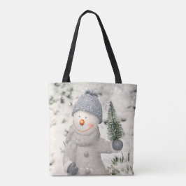 Kerstvreugde met een glimlachende sneeuwman tote bag