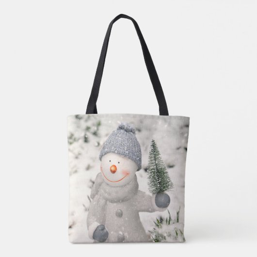 Kerstvreugde met een glimlachende sneeuwman tote bag (Achterkant)