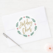 Kerstvreugde moderne gouden script krans ronde sticker (Envelop)