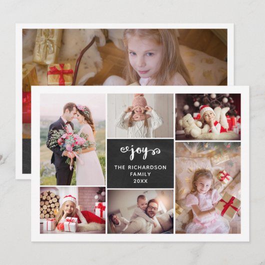 kerstvreugde | Multi Photo Grid Chalkboard look Feestdagenkaart (Voorkant / Achterkant)