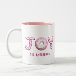 Kerstvreugde | Pink Candy Cane gepersonaliseerd Tweekleurige Koffiemok