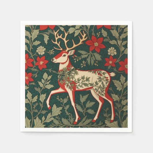 Kerstvreugde Rendier William Morris Geïnspireerd Servet (Voorkant)