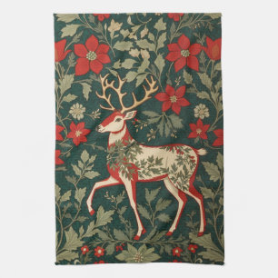 Kerstvreugde Rendier William Morris Geïnspireerd Theedoek