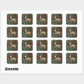 Kerstvreugde Rendier William Morris Geïnspireerd Vierkante Sticker (Vel)