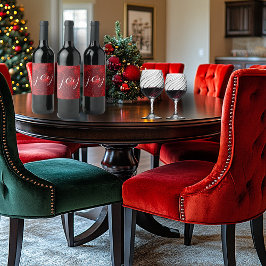 Kerstvreugde Rode Sneeuwvlokken Vallende Sneeuw   Wijn Etiket