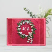 Kerstvreugde Rood/Witte Krans Platte Kerstkaart (Staand voorkant)