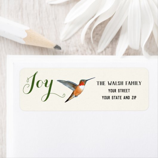 Kerstvreugde Rufous kolibrie Etiket (Insitu)