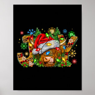 Kerstvreugde Schattigee Highland Koe met Santa Hat Poster
