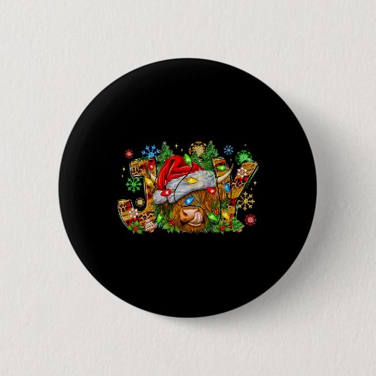 Kerstvreugde Schattigee Highland Koe met Santa Hat Ronde Button 5,7 Cm (Voorkant)