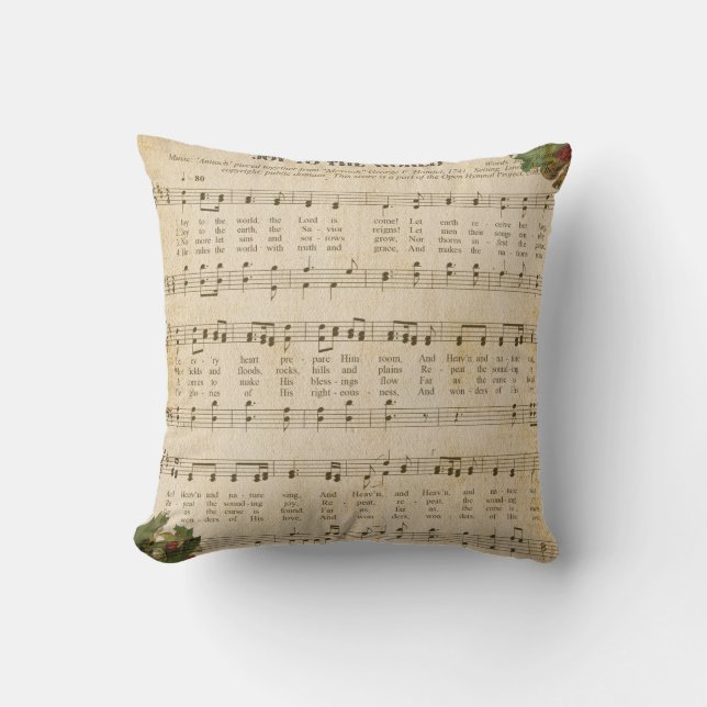 Kerstvreugde Vintage Bladmuziek Kussen (Voorkant)