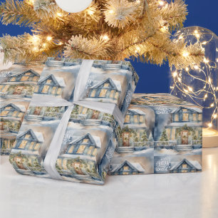 Kerstvreugde voor de Wereld Besneeuwde Kerstnacht Cadeaupapier