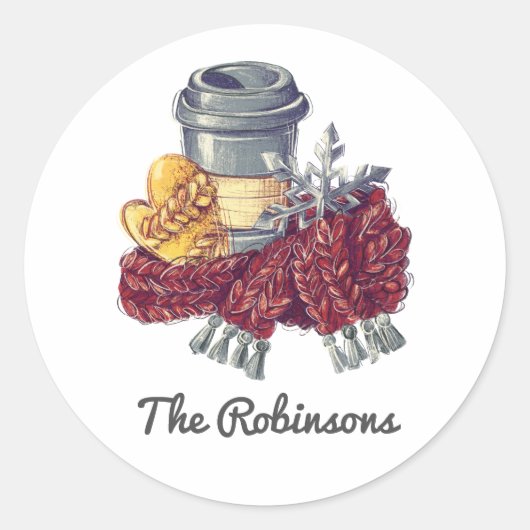 Kerstvreugde voor koffieliefhebbers ronde sticker (Voorkant)