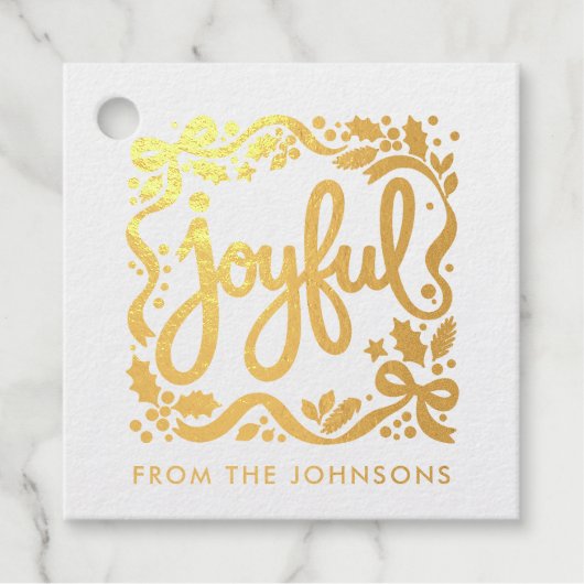 Kerstvreugde Whimsical Mooie Lint Calligrafie Bedankjes Labels (Voorkant)
