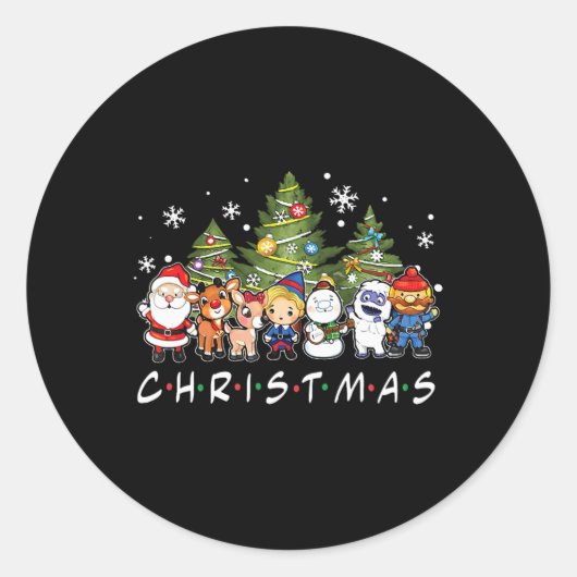 Kerstvrienden Santa Rudolph Snowman Familie Xma Ronde Sticker (Voorkant)