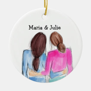 Kerstvriendjescadeau Twee brunette meisjes Keramisch Ornament