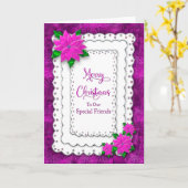 Kerstvriendjesvrienden Paars Poinsettia Kaart (Gele Bloem)