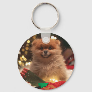 Kerstvrolijke puppy sleutelhanger