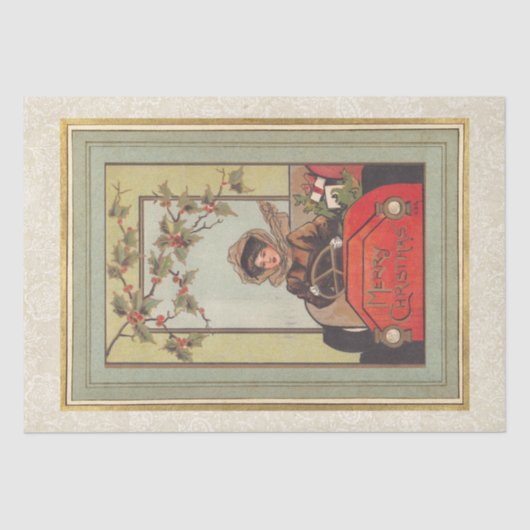 Kerstvrouw chauffeur Vintage Holly Holiday Tissuepapier (Voorkant)